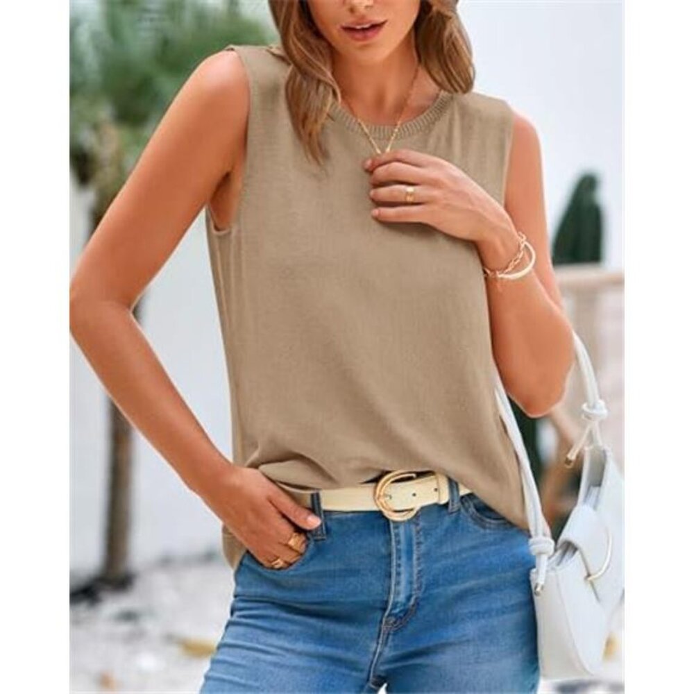 Sleeveless Sweater Tops for Women 2026 Crew Neck Lightweight Casual Loose Tank - Picture 2 of 6